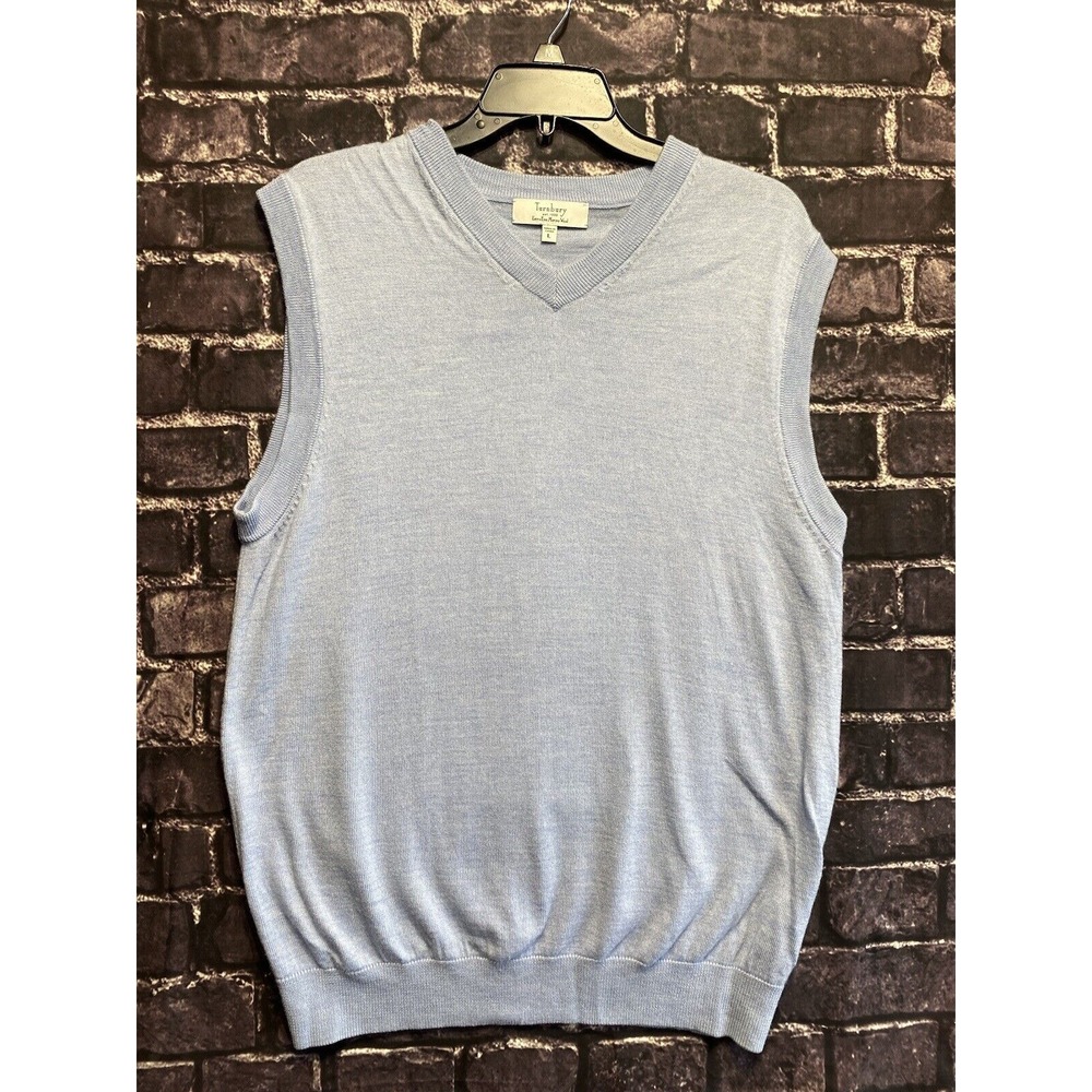 Turnbury Sweater Vest Mens Large Blue 100% Extra Fine Merino Wool Classic Golf